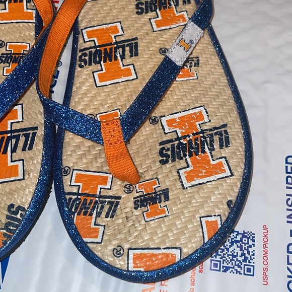 ILLINOIS FIGHTING ILLINI blue orange glitter sandal flip flops spring summer ILI - Picture 10 of 11